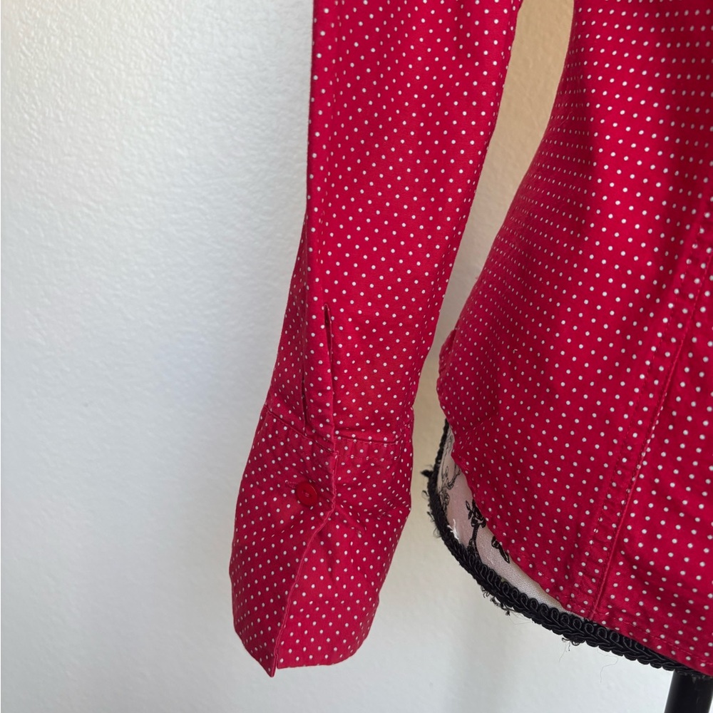 Cato Red Button Down Shirt with gray Dots - Picture 7 of 13
